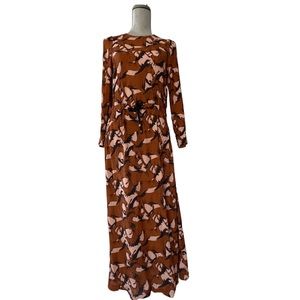 Petite Francaise maxi long dress abstract floral design high neck button